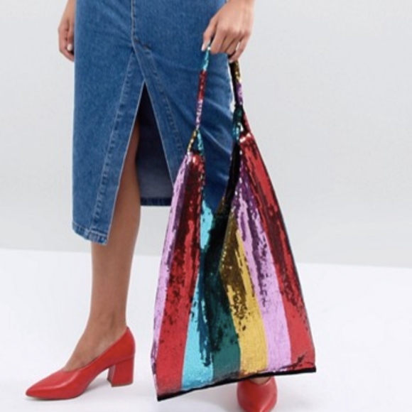 ASOS Handbags - ASOS Sequin Stripe Shopper Bag